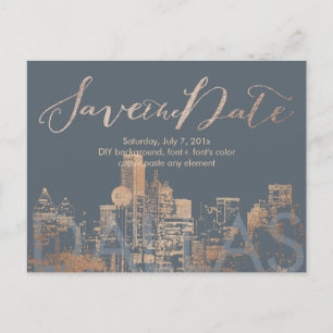 PixDezines/Save Date/Pink Gold/Dallas Skyline Aankondigingskaart