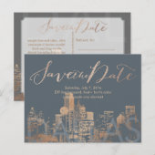 PixDezines/Save Date/Pink Gold/Dallas Skyline Aankondigingskaart (Voorkant / Achterkant)