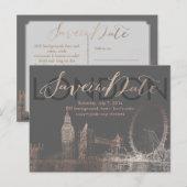 PixDezines/Save Date/Pink Gold/London Skyline Aankondigingskaart (Voorkant / Achterkant)