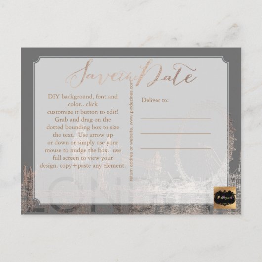 PixDezines/Save Date/Pink Gold/London Skyline Aankondigingskaart (Achterkant)