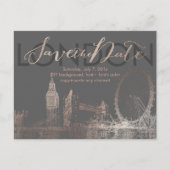 PixDezines/Save Date/Pink Gold/London Skyline Aankondigingskaart (Voorkant)