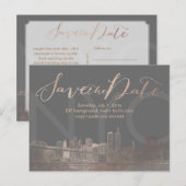 PixDezines/Save Date/Pink Gold/NYC Twin Tower Aankondigingskaart (Voorkant / Achterkant)