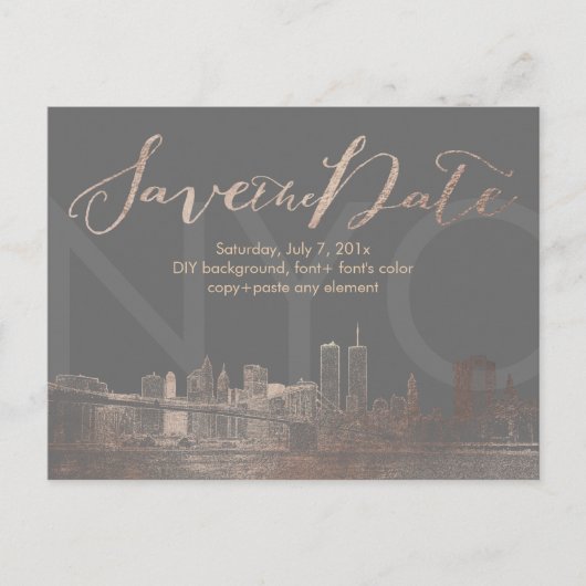 PixDezines/Save Date/Pink Gold/NYC Twin Tower Aankondigingskaart (Voorkant)
