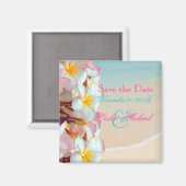 PixDezines Save Date, Roze Plumeria Lei+Beach Magneet (Voorkant / Achterkant)
