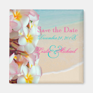 PixDezines Save Date, Roze Plumeria Lei+Beach Magneet