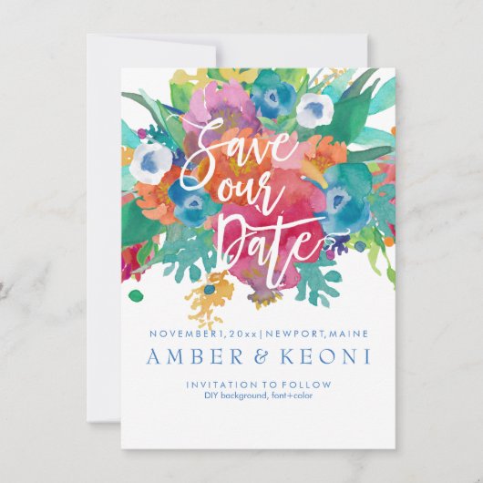 PixDezines Save Datum/Aquarel Bloemen The Date (Voorkant)