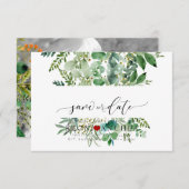 PixDezines Save Datum/Groen, Elder+Fern Save Th Save The Date (Voorkant / Achterkant)