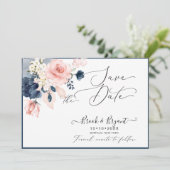 PixDezines Save Datum H2 Stof Blauw Blush Rozen  Kaart (Staand voorkant)