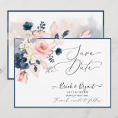 PixDezines Save Datum H2 Stof Blauw Blush Rozen  Kaart (Voorkant / Achterkant)