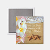 PixDezines Save Datum, strand + plumeria + zeester Magneet (Voorkant / Achterkant)