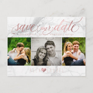 PixDezines Save our Date/Faux Rose Goud+Marmer Briefkaart