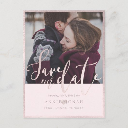 PixDezines Save our Date, Fun Script Font, Blush Briefkaart (Voorkant)