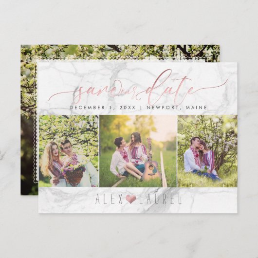 PixDezines Save our Date/Nepgoud+Marmer Aankondigingskaart (Voorkant / Achterkant)