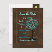 PixDezines Save the Date/chocolate+blue Aankondigingskaart (Voorkant / Achterkant)