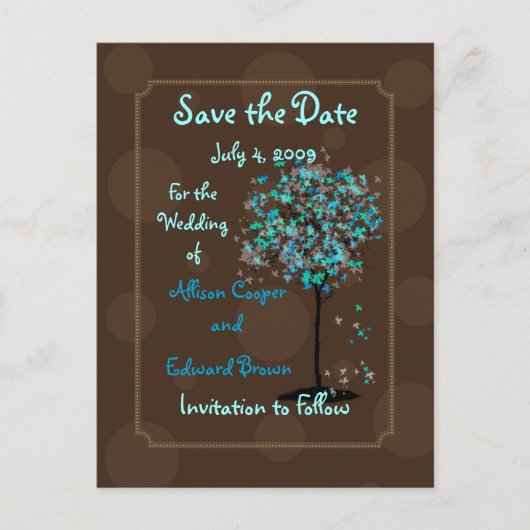 PixDezines Save the Date/chocolate+blue Aankondigingskaart (Voorkant)
