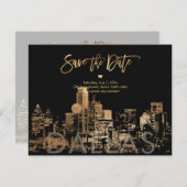PixDezines/Save the Date Dallas Skyline/Faux Gold  Aankondiging (Voorkant / Achterkant)