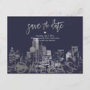 PixDezines/Save the Date Dallas Skyline/Faux Silve Aankondigingskaart