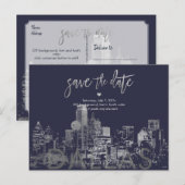 PixDezines/Save the Date Dallas Skyline/Faux Silve Aankondigingskaart (Voorkant / Achterkant)