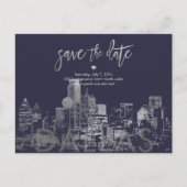PixDezines/Save the Date Dallas Skyline/Faux Silve Aankondigingskaart (Voorkant)
