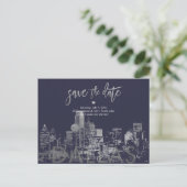 PixDezines/Save the Date Dallas Skyline/Faux Silve Aankondigingskaart (Staand voorkant)
