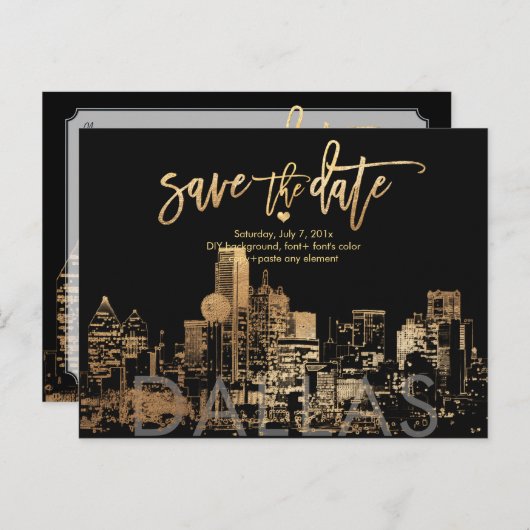 PixDezines/Save the Date Dallas Skyline/Nepgoud Aankondigingskaart (Voorkant / Achterkant)