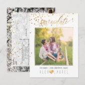 PixDezines Save the Date/Faux Gold Confetti Aankondigingskaart (Voorkant / Achterkant)