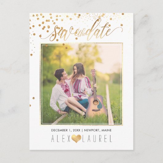 PixDezines Save the Date/Faux Gold Confetti Aankondigingskaart (Voorkant)
