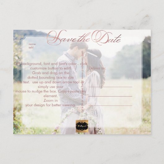 PixDezines Save the Date/Faux Roos Gold/Fun Script Aankondigingskaart (Achterkant)