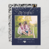 PixDezines Save the Date/Faux Silver Confetti Aankondigingskaart (Voorkant / Achterkant)