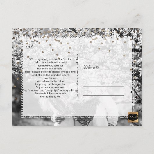 PixDezines Save the Date/Faux Silver Confetti Aankondigingskaart (Achterkant)