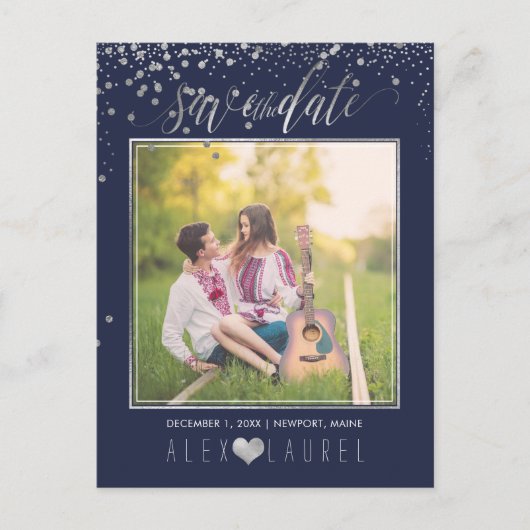 PixDezines Save the Date/Faux Silver Confetti Aankondigingskaart (Voorkant)