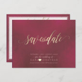 PixDezines Save the Date/Gold iriserende Bourgogne Briefkaart (Voorkant / Achterkant)
