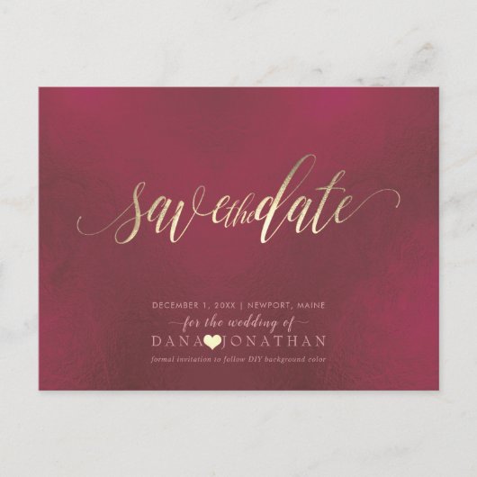 PixDezines Save the Date/Gold iriserende Bourgogne Briefkaart (Voorkant)