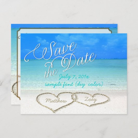 PixDezines/save the date/hearts/sand Aankondigingskaart (Voorkant / Achterkant)