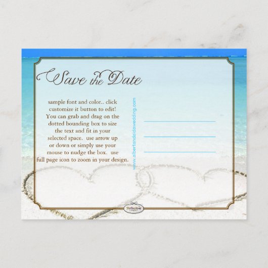 PixDezines/save the date/hearts/sand Aankondigingskaart (Achterkant)