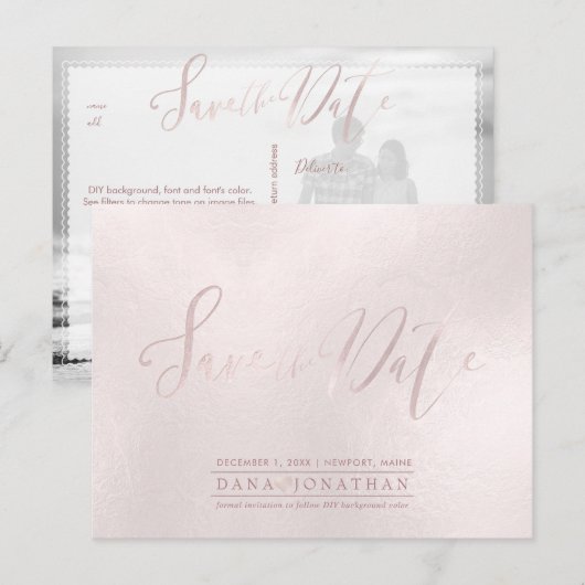 PixDezines Save the Date/Iridescent Blush Pink Briefkaart (Voorkant / Achterkant)