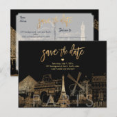 PixDezines/Save the Date Paris Skyline/Faux Gold Aankondigingskaart (Voorkant / Achterkant)