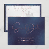 PixDezines Save the Date/Roos Gold Iridescent Navy Briefkaart (Voorkant / Achterkant)