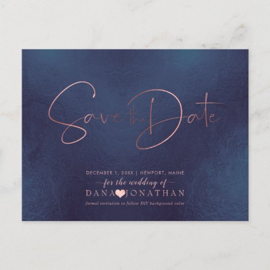 PixDezines Save the Date/Roos Gold Iridescent Navy Briefkaart (Voorkant)