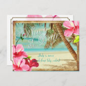 PixDezines/save the date/ tropisch strand Aankondigingskaart (Voorkant / Achterkant)