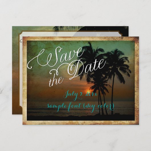 PixDezines/save the date/ tropisch strand Aankondigingskaart (Voorkant / Achterkant)