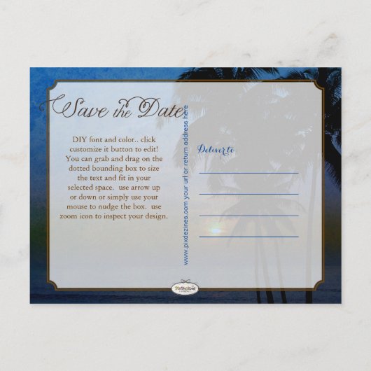 PixDezines/save the date/ tropisch strand Aankondigingskaart (Achterkant)