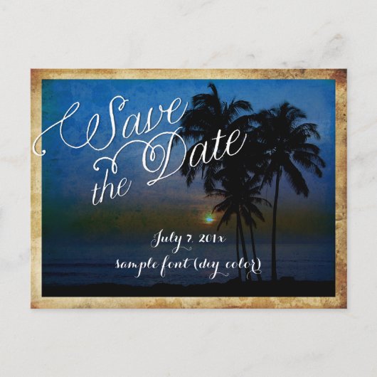PixDezines/save the date/ tropisch strand Aankondigingskaart (Voorkant)