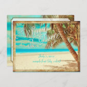 PixDezines/save the date/ tropisch strand Aankondigingskaart (Voorkant / Achterkant)