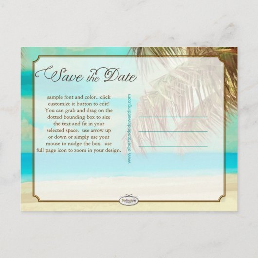 PixDezines/save the date/ tropisch strand Aankondigingskaart (Achterkant)