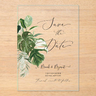 PixDezines Schilderachtig Bonte Monstera en Tropis Acryl Uitnodigingen