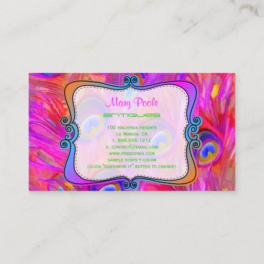 PixDezines schilderde pauw/hete roze Visitekaartje (Achterkant)