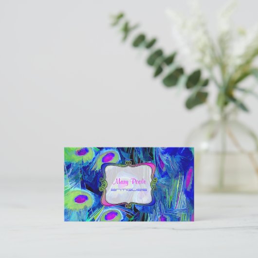 PixDezines schilderde pauw/kobalt+emerald Visitekaartje (Staand voorkant)