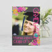 PixDezines schoolbord+floraal/afstuderen Kaart (Staand voorkant)