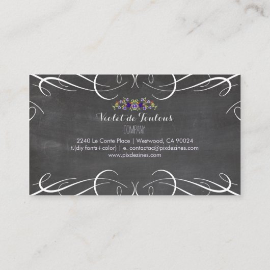 PixDezines schoolbord+petite fleurs Visitekaartje (Achterkant)